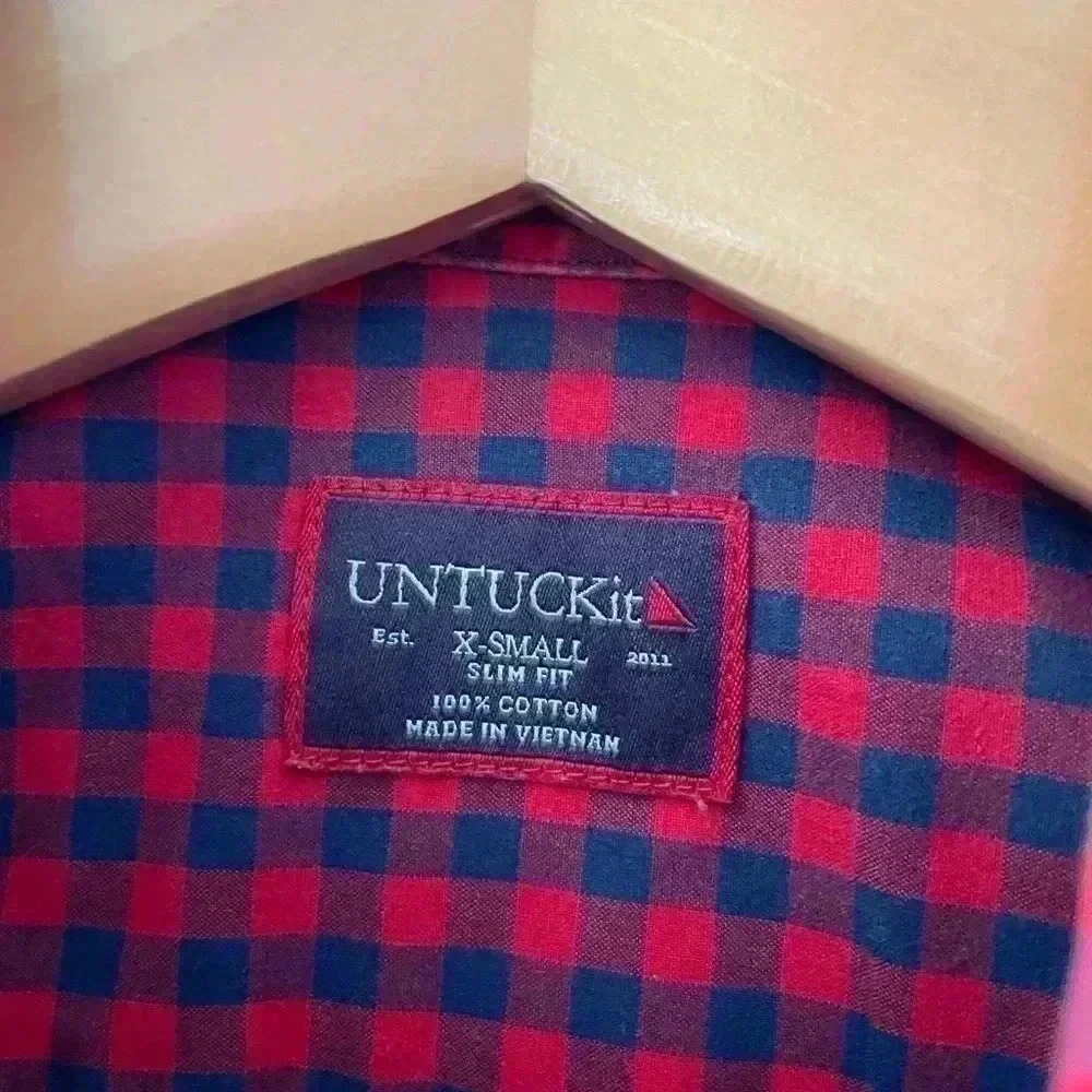 UNTUCKit Slim Fit Red & Blue Checkered Button Up Long Sleeve Shirt - Sz xs - Picture 2 of 2
